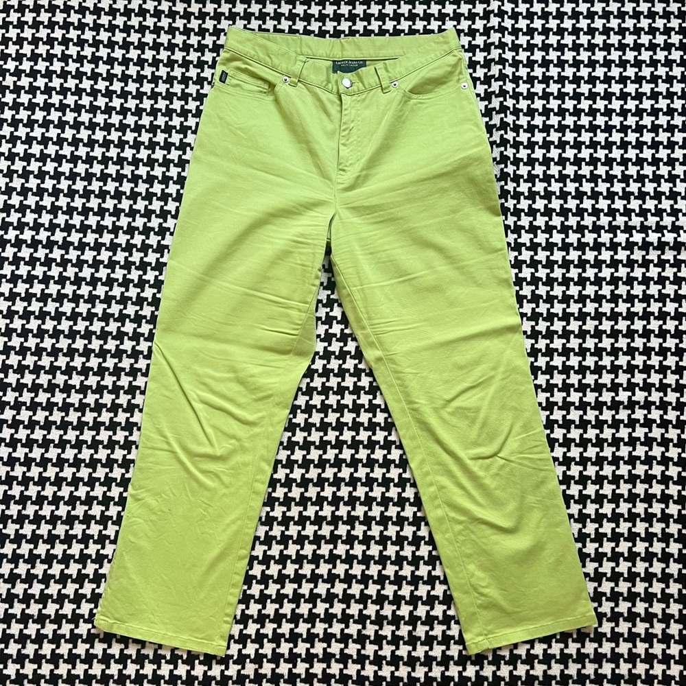 Vintage 00s y2k Ralph Lauren lime green high waist side zip pants. Size 6.